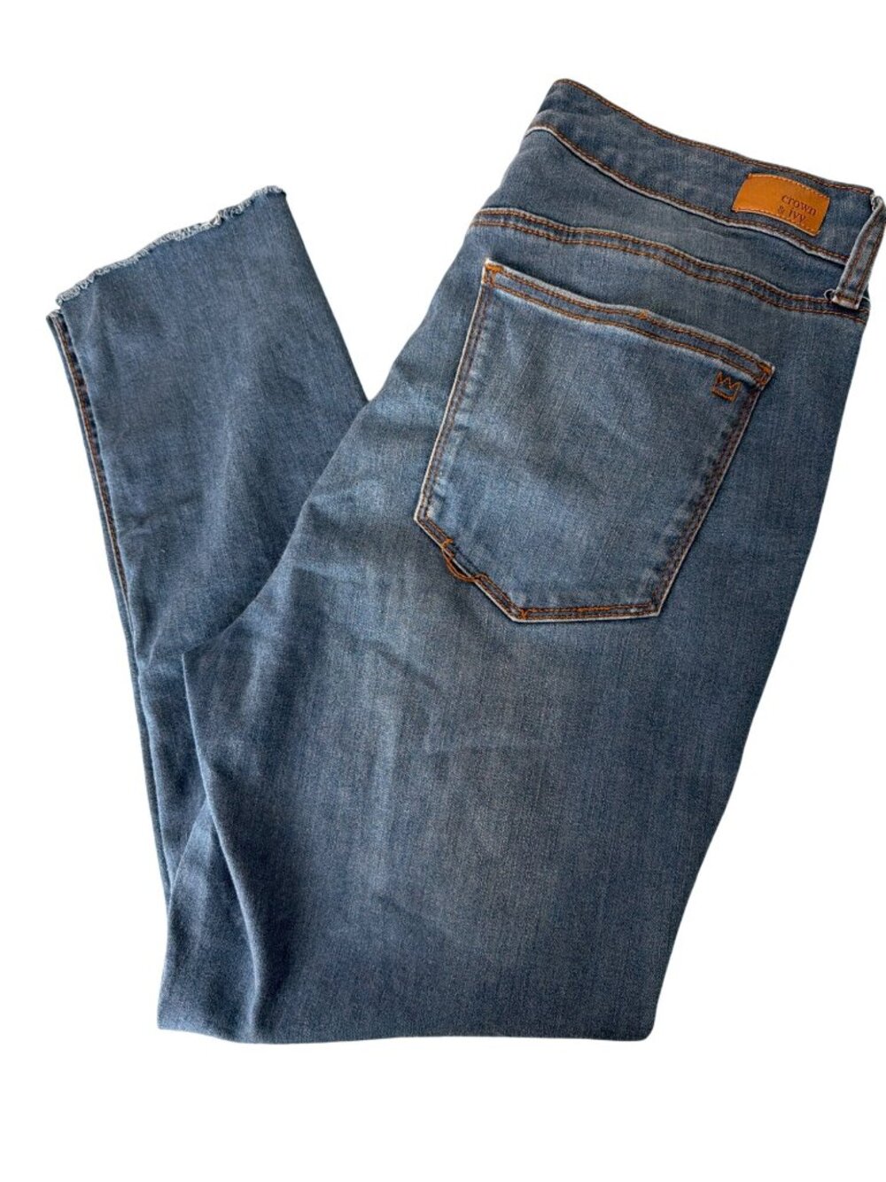 Crown & Ivy High Rise Skinny Crop Jeans Blue Denim Raw Hem Size 12 READ - Picture 3 of 6
